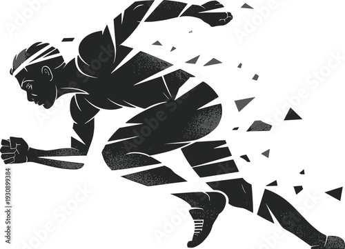 Abstract running athlete silhouette, speed motion concept, dynamic sprint runner illustration, modern sports energy, fitness performance design, power movement