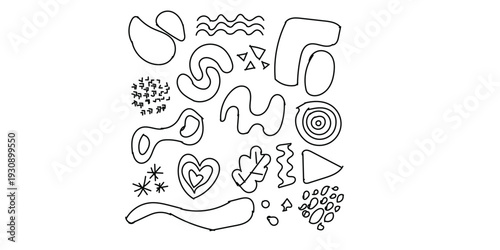 A collection of abstract doodles and shapes