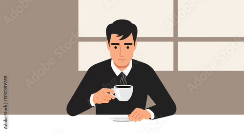Professional Man Enjoys A Warm Coffee Break During Workday