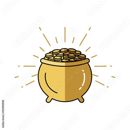 Pot Of Gold With Radiant Rays Symbolizing Wealth And Fortune