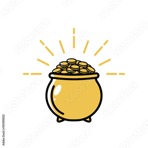 Pot Of Gold Coins Shining Brightly With Rays Of Light And Prosperity Theme