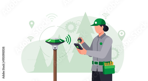 Precision Surveying Technology Worker With Gps Device Outdoor Operations