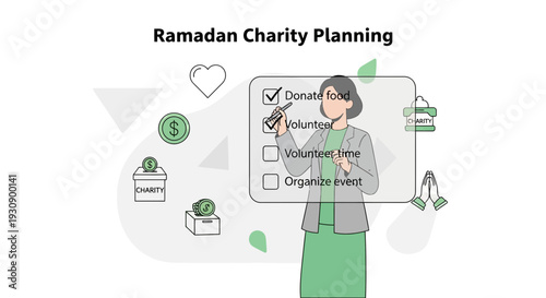 Ramadan Charity Planning Illustration For Islamic Campaigns