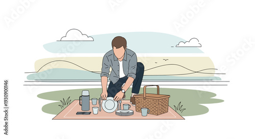 Preparing Delightful Picnic Amidst Scenic Vista For a Relaxing Outdoor Experience