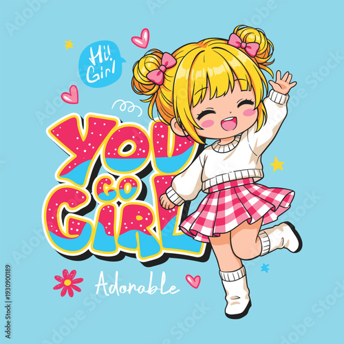 Cute Anime Style Little Girl Cartoon Illustration with Adorable Outfit