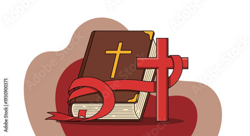 Religious Symbolism Depicted In The Sacred Book And Cross With An Elegant Ribbon