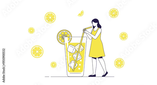 Refreshing Lemonade Summer Drink Woman Enjoying Citrus Beverage Freshness