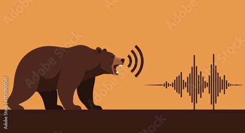 Roaring Bear Emitting Sound Waves Visualized As Audio Spectrum Graphic