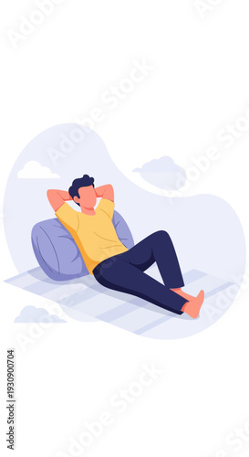 Relaxed Man Resting On A Comfortable Mattress With Hands Behind Head