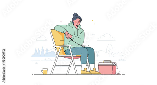 Relaxed Person Enjoying Outdoors In Camping Chair With Cooler And Drink