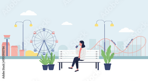 Relaxing Amusement Park Scene With Ferris Wheel And Roller Coaster