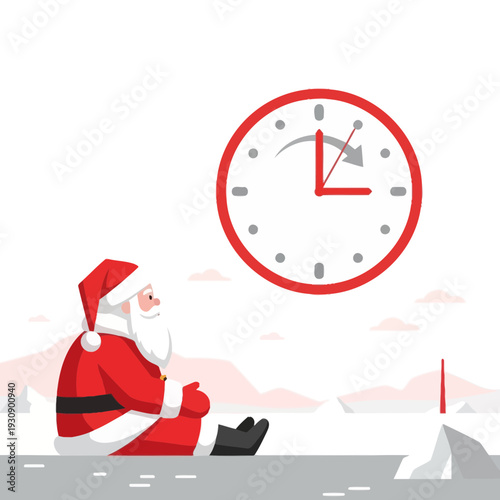 Santa Claus Gazes At Clock Symbolizing Time's Passage Before Christmas Holiday