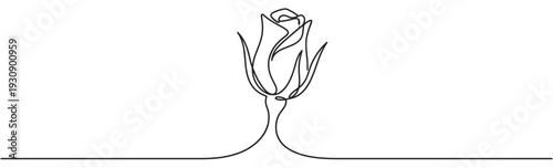 Single continuous line drawing rosebud flower illustration captures the essence of beauty and elegance in a minimalist artistic style.