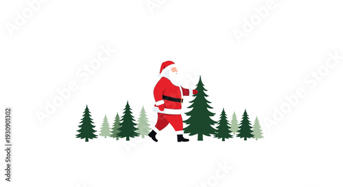 Santa Claus Walking Through A Festive Pine Forest On Christmas Eve