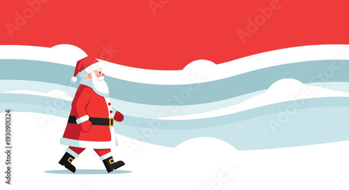 Santa Claus Walking Through Snowy Landscape Graphic