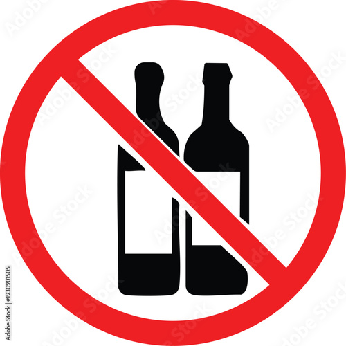 No Alcohol Symbol - Red Circle and Slash Prohibition Icon for Alcohol-Free Zones