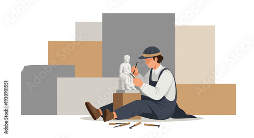 Sculptor Carving a Statue Representing Artistic Craftsmanship And Dedication To Art