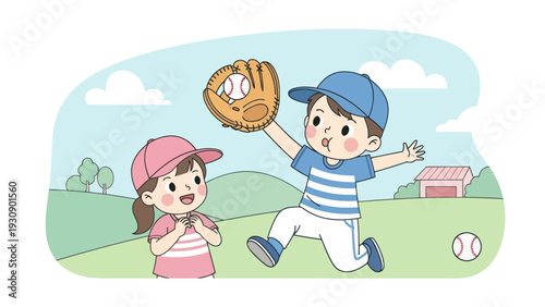 Children playing baseball on a sunny day