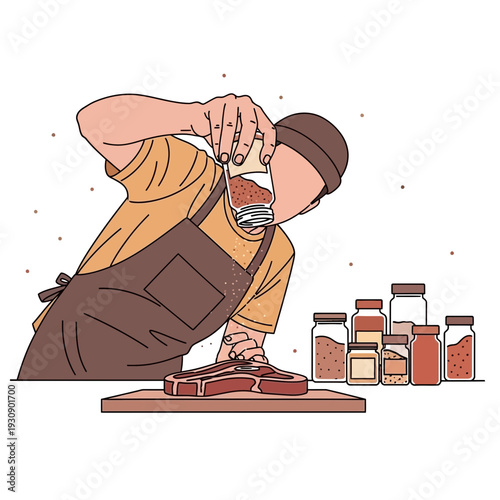 Seasoning A Thick Cut Steak With Spices In A Culinary Setting