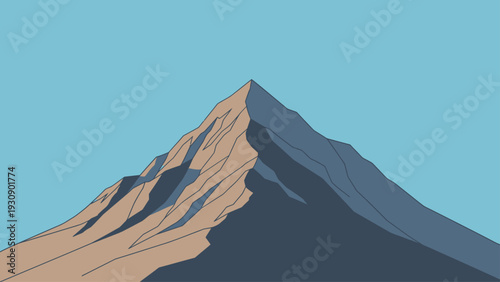 Minimalist illustration of a mountain peak against a clear blue sky.