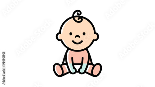Cute happy baby sitting illustration on a white background.