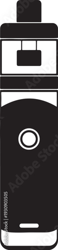Black and white silhouette of an electronic cigarette device with rounded edges and a central circular button also transparent background