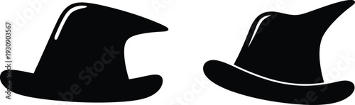 Two black witch hats on transparent background