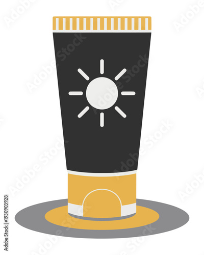 A minimalist illustration of a tube of sunscreen with a sun icon on it, symbolizing protection from UV rays and summer skincare