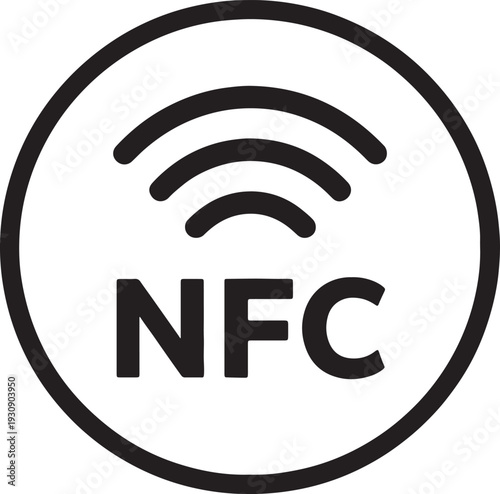 Black n f c with radio waves inside a circle also transparent background near field communication technology