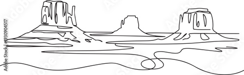 Mountain landscape. Canyon. Desert in the south. Rocky Mountains. Wild nature. Monument Valley. One continuous line. one line Icon drawing