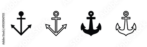 Anchor icons set nautical and maritime symbols.
