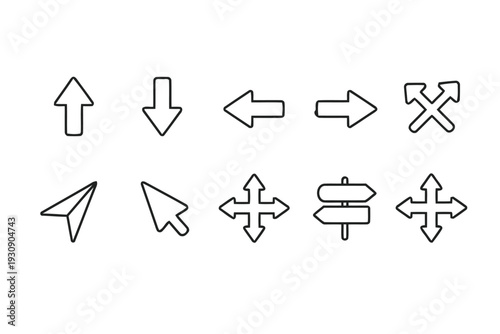 Arrows and navigation symbols set on white background