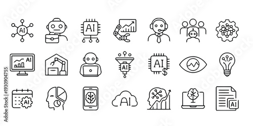 Artificial intelligence icons for technology, innovation, and automation concepts