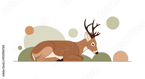 Serene Deer Rests Amidst Abstract Natural Elements
