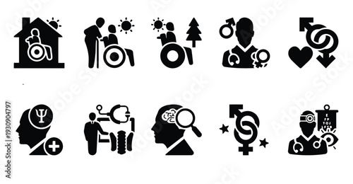 Assortment of healthcare icons representing medical care and patient support