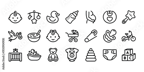 Baby related line icons set isolated on white background