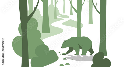 Serene Forest Path With A Lone Bear