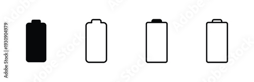 Battery icons set full empty charged and low power energy symbols isolated on white background