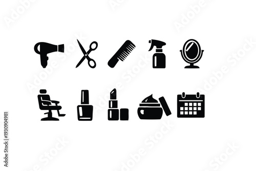 Beauty salon and cosmetic tools vector icons for hair care and makeup application