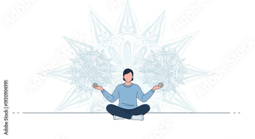 Serene Individual Engaged In Mindful Meditation With Abstract Geometric Backdrop