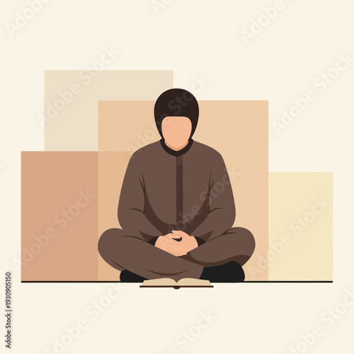 Serene Man Meditating With Open Book Minimalist Style