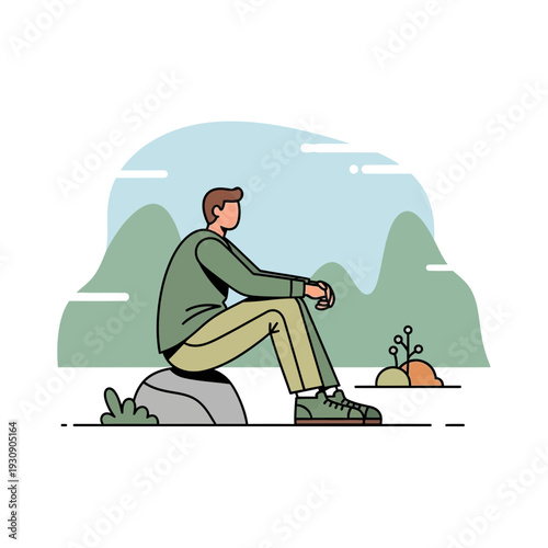 Serene Man Reflecting Amidst Nature's Gentle Embrace