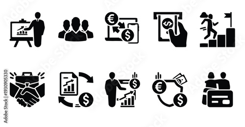Business meeting and financial growth icons, presentation and teamwork
