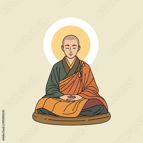 Serene Monk Meditating Under A Gentle Halo In Peaceful Contemplation