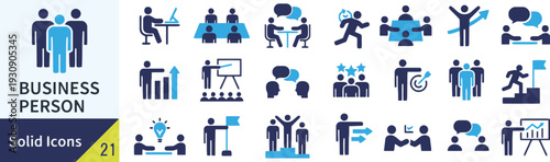 Business person icons for modern presentations and websites showcasing teamwork leadership and strategy
