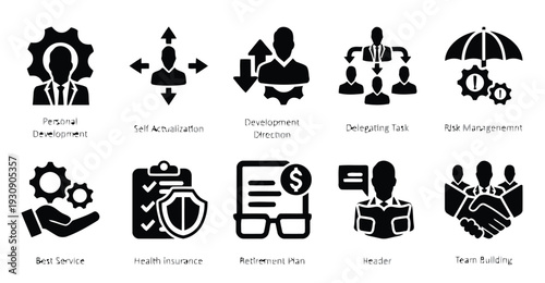 Business and personal development icons for career growth and teamwork