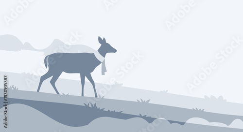Serene Silhouette Of A Deer Wearing A Scarf In A Winter Landscape