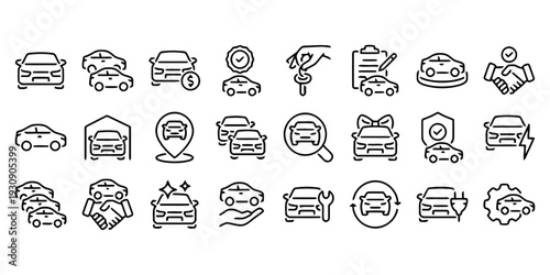 Car icons set with different vehicles and services like sale and repair