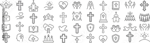 Christianity cross symbols and religious icons collection, spiritual signs and emblems