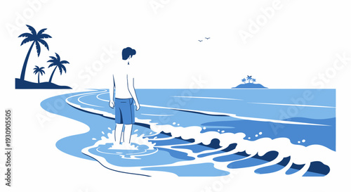 Serene Solitude On A Tropical Beach With Palm Trees And Distant Islands